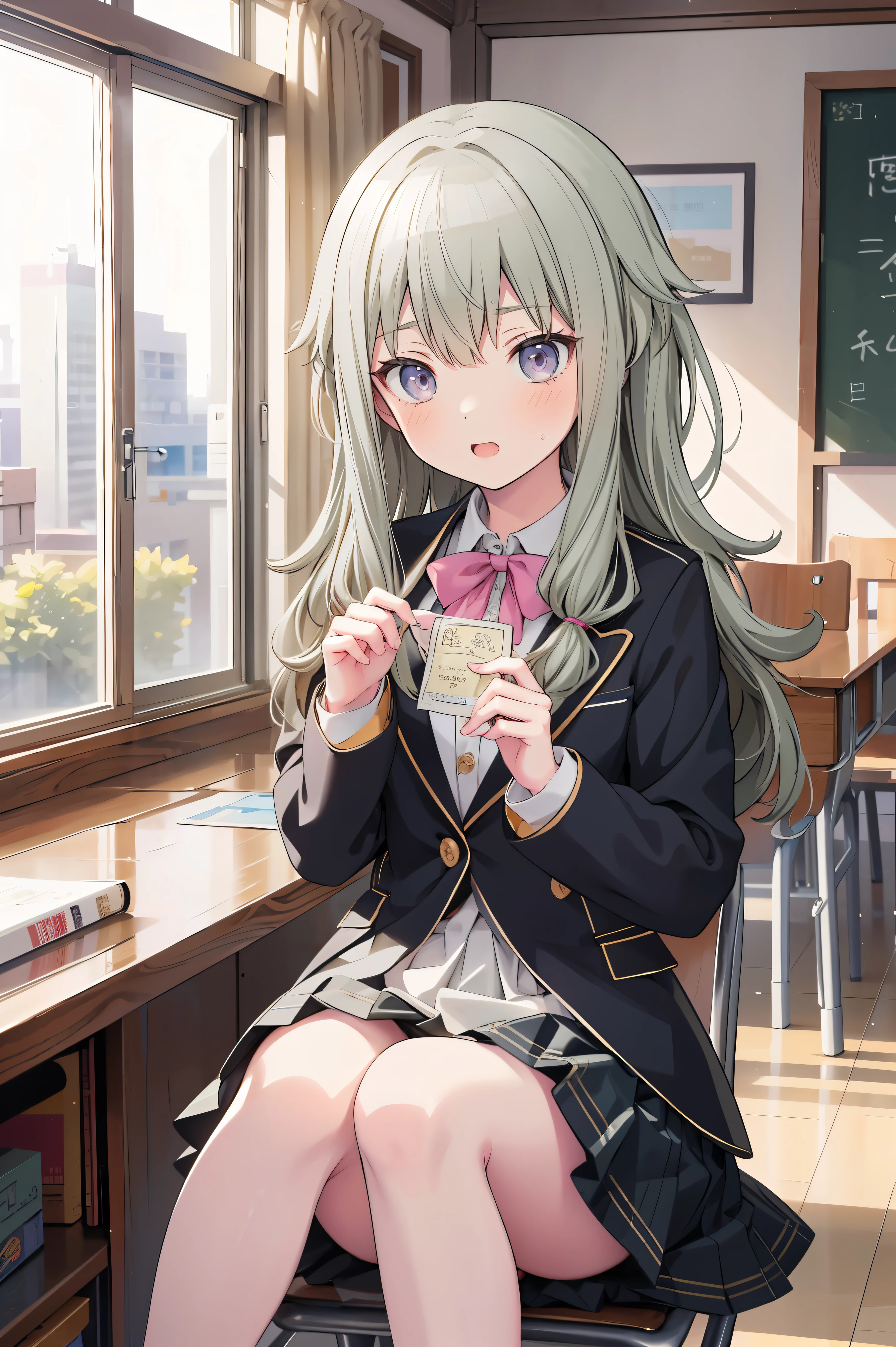 (8k, 最high quality)、Ultra-high resolution、adorable、最high quality, beautiful, (((Absurd beauty)))、masterpiece、school uniform、blazer、high quality、Shiny Hair、Very fine and beautiful bright eyes、Medium chest、nose blush、Very detailed, clear and beautiful face, Awards, (Anatomically correct)