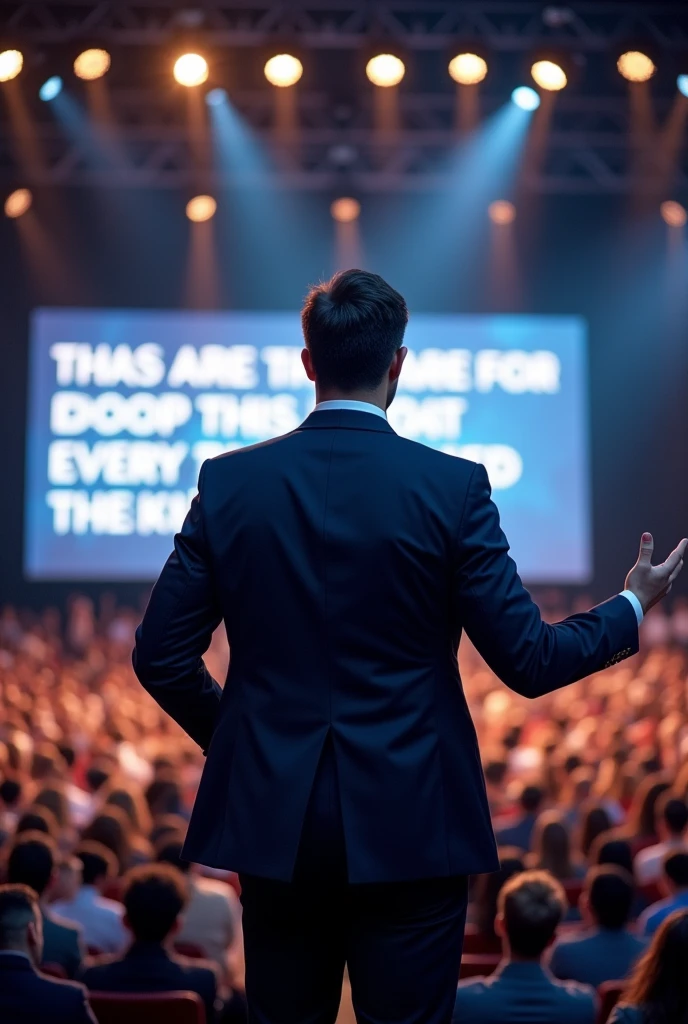A motivation speaker standing straight at front watching and hadsome