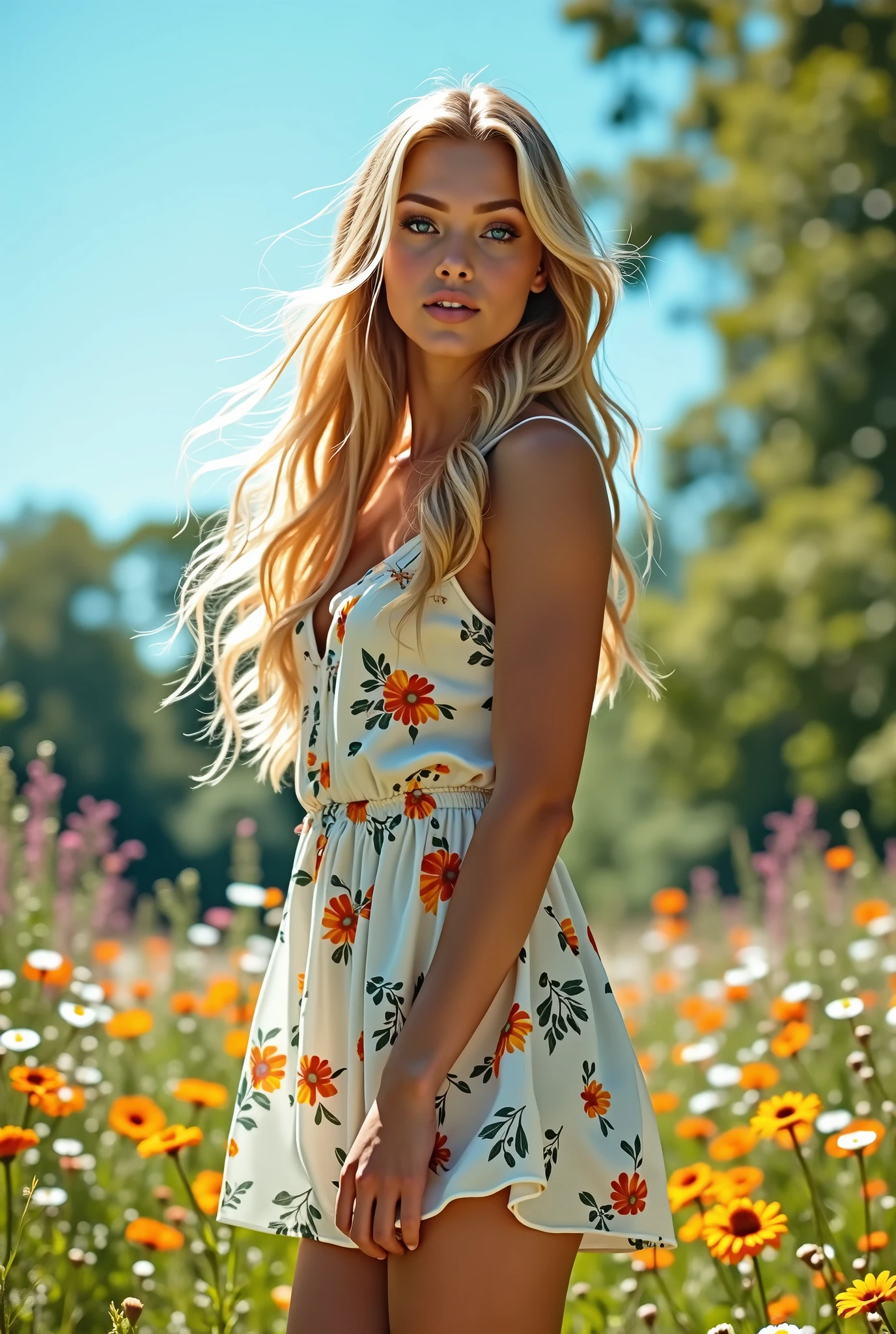 Young blonde with blue eyes, wide hips and thick legs.