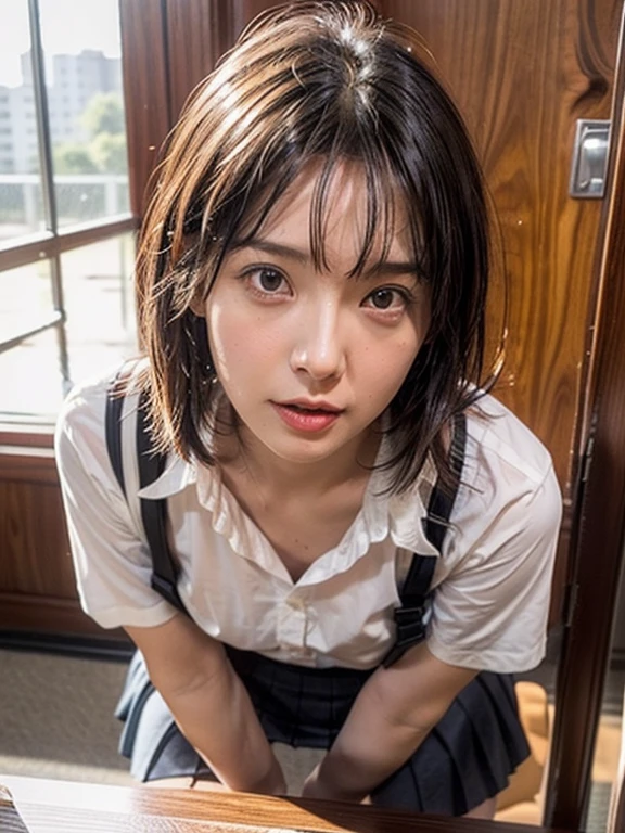 A middle-aged male and female teacher are secretly having sex in the