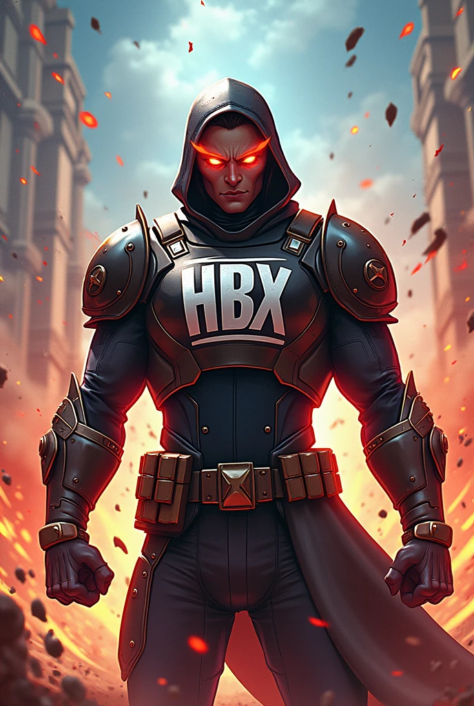 A profile picture for the mobile game LastWar. Contents: Logo der Hustlebande.
lettering in a comic style.
With a hero in battle.
Insert the lettering in the middle with Hustlebande.
Insert the abbreviation HBX into the hero., The Hustlebande logo should be visible on the chest
