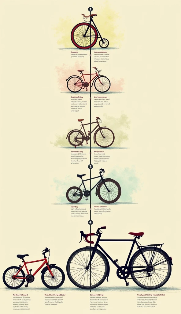 “A timeline illustration showing the evolution from the Draisienne in 1817 to modern bicycles, with key milestones highlighted.”