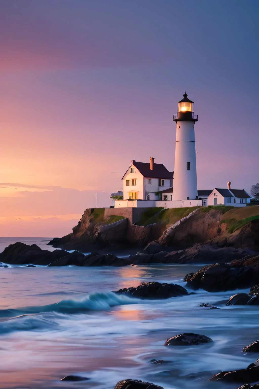 Coastal scenery、evening、Lighthouse in the distance
