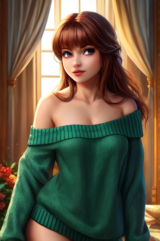 ((best quality)), ((masterpiece)), (detailed), 1girl, off-shoulder sweater,