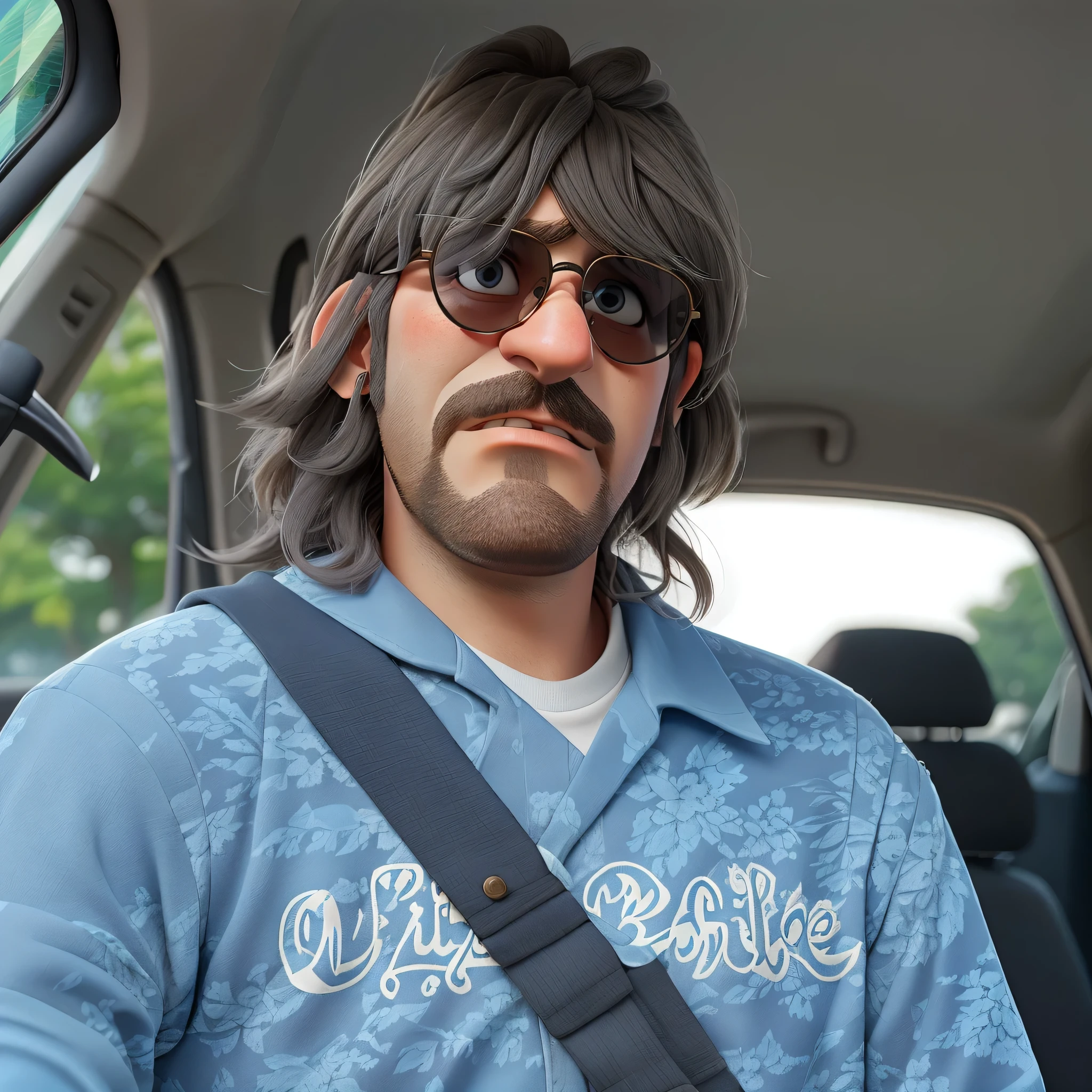 arafed man in a blue jersey and sunglasses in a car, mullet haircut, mullet long haircut, mrbeast, mullet, andy milonakis, jack black, a photo of a disheveled man, andy milonakis as a goat, inspired by Dave Arredondo, wearing cave man clothes, florida man, 1 9 8 0 s mullet haircutHD, (Best Detail), (Best Quality), Meticulous Eyes, Looking Ahead, Light in Eyes, Two-dimensional, Cartoon,