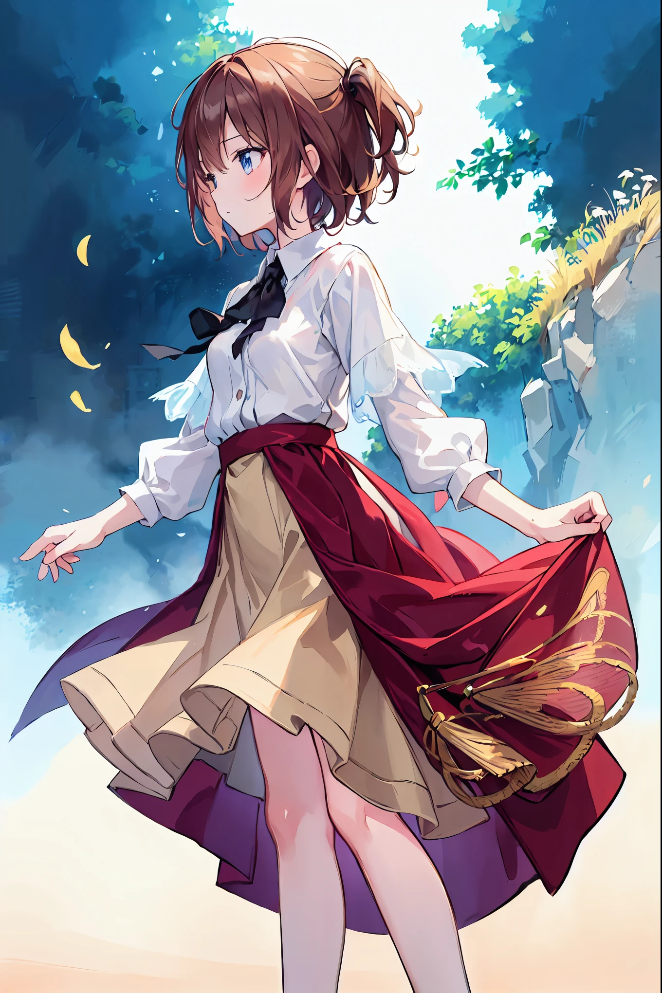 ((Watercolor painting by singer Sargent))、Impressionist style painting、The Art of Edouard Bisson、(Highest quality、masterpiece)、A woman wearing a brown shirt and a brown jacket., Short Hair, Soft Portrait Shot 8k, 8K Portrait Rendering, Realistic anime 3D style, Realistic young anime girl, Real Anime Girls, Anime Profile, Shirahime cut hairstyle, A side profile of a cute woman, (No background)、((White Background))、,Small breasts,Flat chest,Brown Hair,Shortcuts,Messy Hair,Slender beauty,Beautiful feet