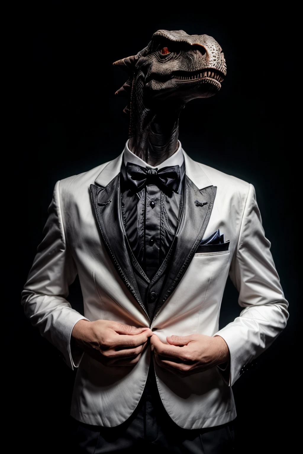 Dinosaur humanoid wearing a tuxedo