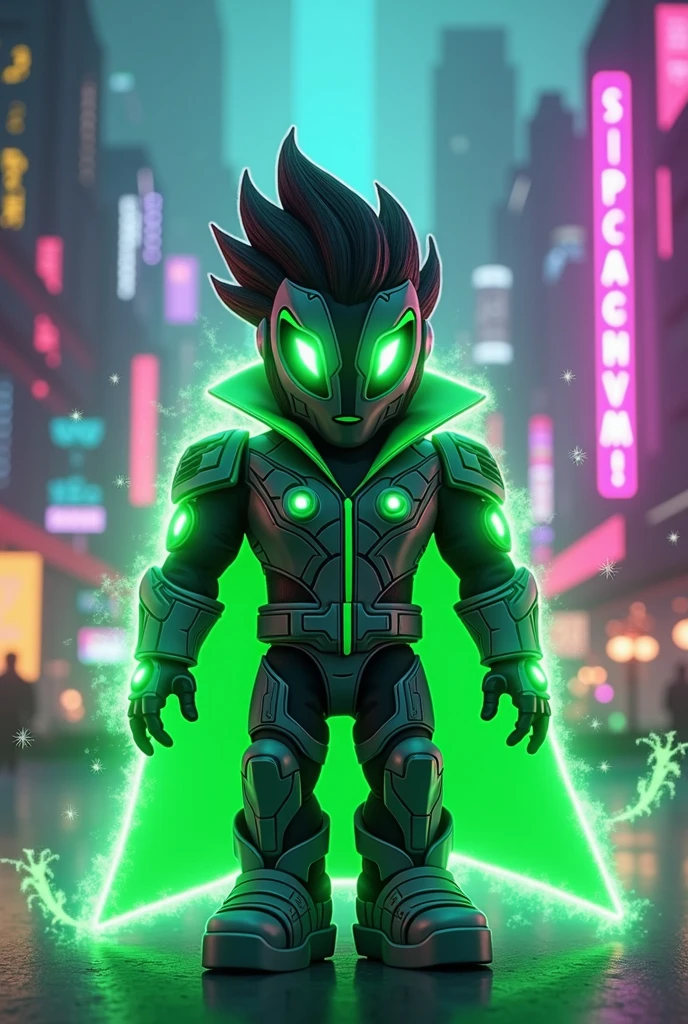 Roblox movie, posing and with green aura, wearing a cool mask.