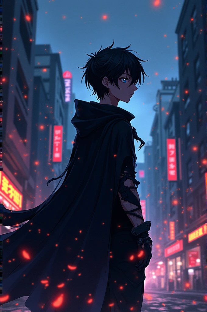 Black dark anime boy