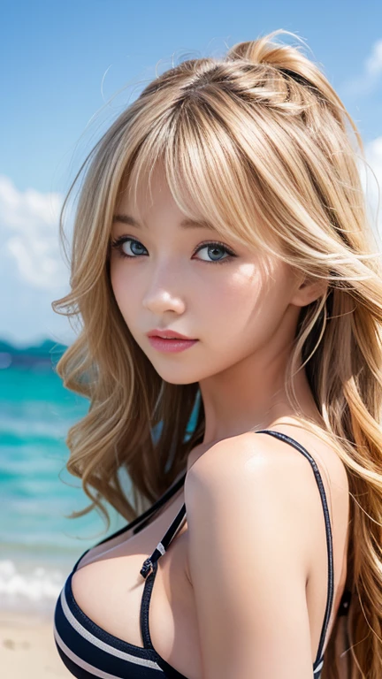 sexy big breasts、Sexy cute looks and cute 15 year old beautiful girl, Beautiful and sexy face、The strong wind blows the hair in front of my face、Beautiful blonde medium wavy hair with cute and sexy eyes hidden by long bangs、ホステス,キャバクラ,キャバドレス