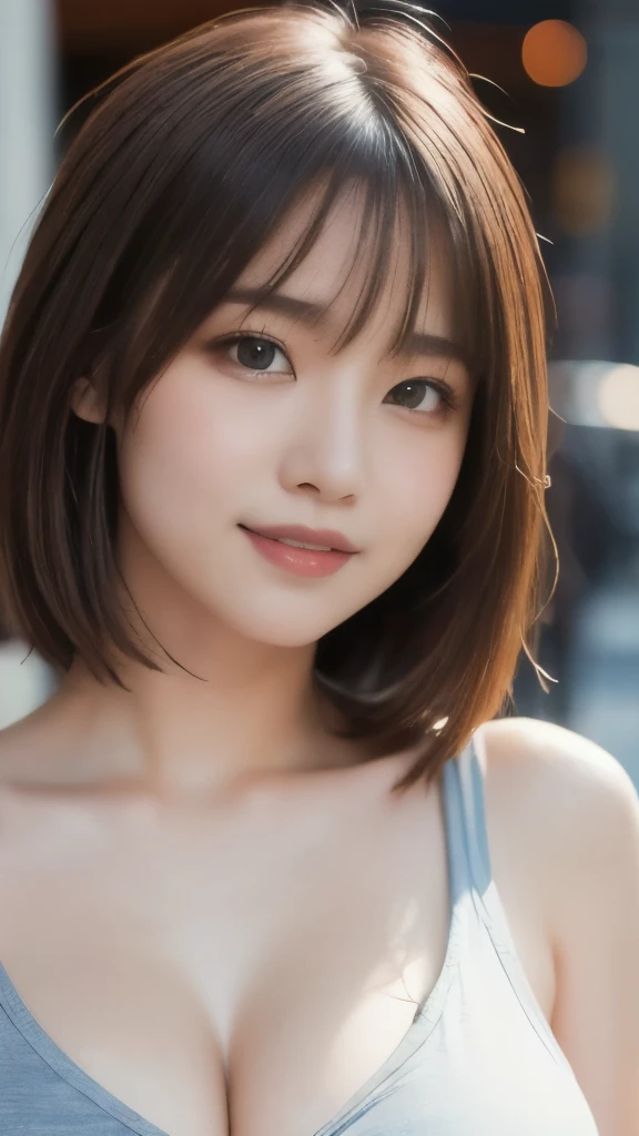 8k,Highest quality,(masterpiece:1.2),(Realistic),(Realistic:1.37),Ultra-high resolution,1 female college student,city,smile,Beautiful Eyes,(((Cute casual clothes))),Big Breasts,Perfect body,Perfect Fingers,Professional Lighting,gravure,Detailed face and skin texture,fine grain,RAW Photos