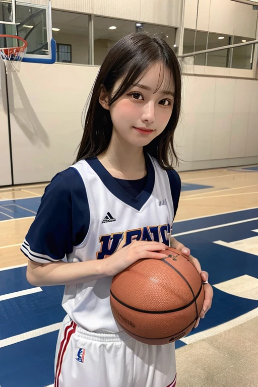 beautiful girl Japanese basketball uniform dribble