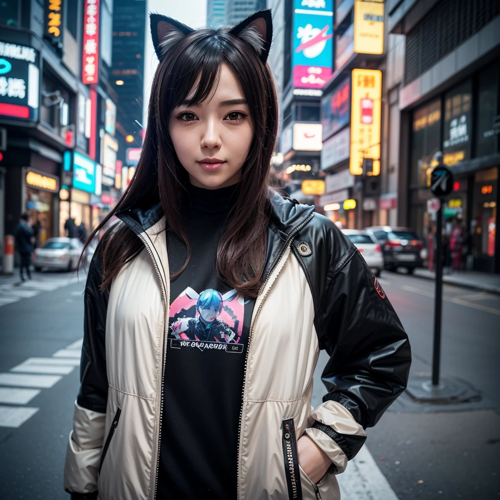 anime girl with long hair and cat ears in a city, digital cyberpunk anime art, cyberpunk anime girl mech, female cyberpunk anime girl, cyberpunk anime girl, anime cyberpunk art, cute cyborg girl, digital cyberpunk - anime art, cyberpunk anime art, oppai cyberpunk, anime style 4 k, perfect android girl, cyberpunk beautiful girl, beutiful girl cyborg