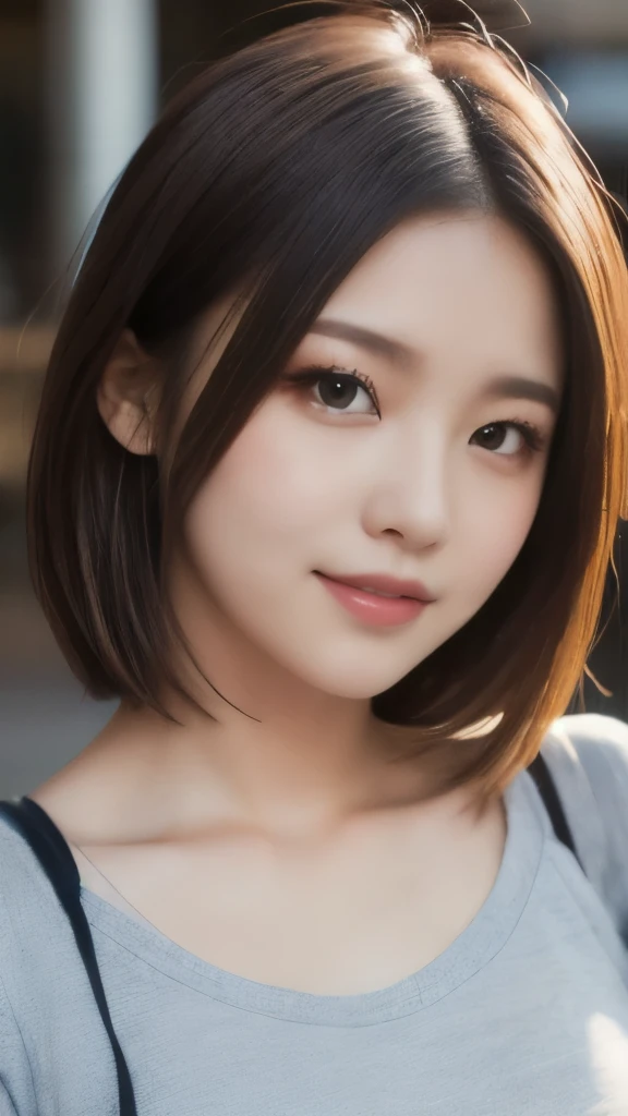 8k,Highest quality,(masterpiece:1.2),(Realistic),(Realistic:1.37),Ultra-high resolution,1 female college student,city,smile,Beautiful Eyes,(((Cute casual clothes))),Big Breasts,Perfect body,Perfect Fingers,Professional Lighting,gravure,Detailed face and skin texture,fine grain,RAW Photos
