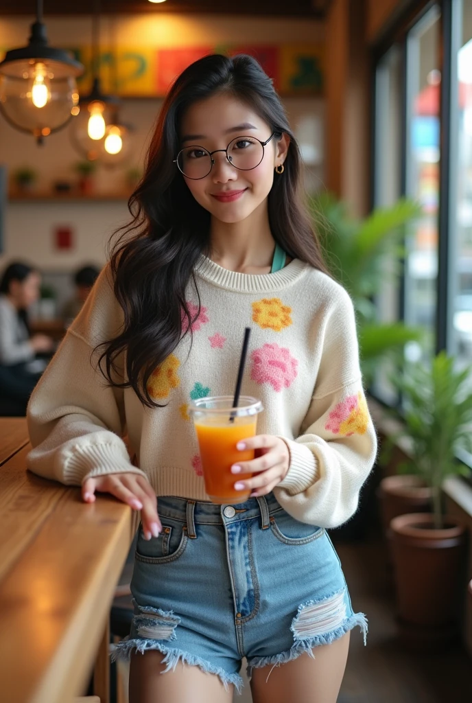 8k quality Cute hot asian girl wearing glasses