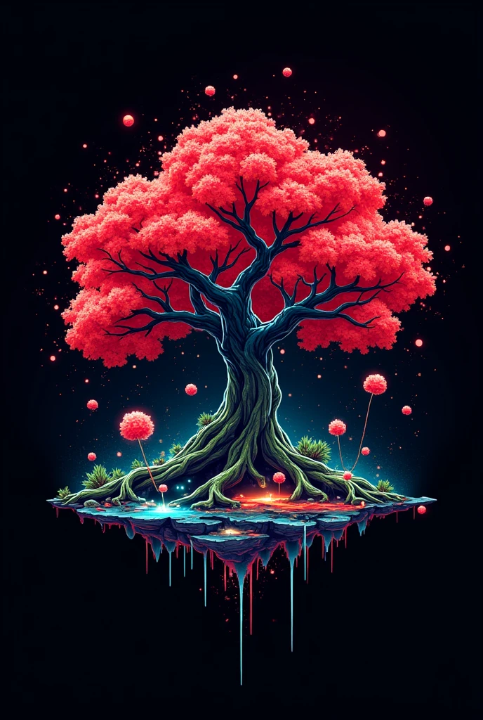 A logo for "Blossom Tree" in white , red and some other colours with black background for a gamer boy in anime theme