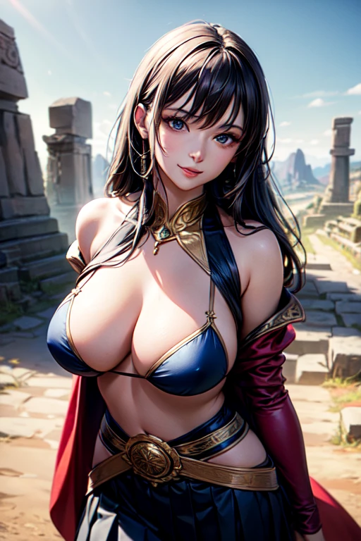 Very detailed, In detail, High resolution, 8k wallpaper, Perfect dynamic composition, Beautiful attention to detail, Cleavage, Beautiful breasts, Full of smiles, Shy smile, Fantastic landscape, Ancient world, Flushed face, breasts and serene expression, Beautifully detailed fingers, Mysterious journey, Dynamic pose, Natural Lip, Random sexy poses, high detail, masterpiece, accurate, anatomically correct, super detail, high quality, highres, award winning, UHD, 8k, Fantasic landscape, sexy dress, Captivating Female Body, The ultimate female body, Beautiful female body, Seductive udder, off shoulder, Firm breasts, Perfect body with realistic shading, Incredibly detailed, Photorealistic perfect body, Beautiful and attractive woman, Beautiful and attractive anime girl, Enchanting anime girl, Clothes with flutter, Fluttering clothes, magic circle, dark fantasy, Not too big breasts, Otherworldly scenery, Scenery of another world, Woman in Skirt, Mysterious Background, Bikini, waist cape, pleats skirt, flare skirt, Pretty Guardian, Ancient Battlefield, Waist Cloak