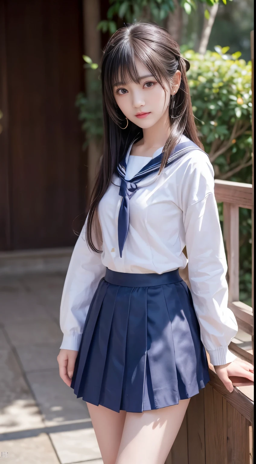 Sister type girls,Portable Wallpapers,Super beautiful photo,Little sister waiting to be picked up at the school gate,Red Eyes,FULL ANATOMY,Woman like a goddess,Highly detailed background,Realistic,hyperdetailed face,Detailed beautiful face and eyes,retinas, masutepiece, ccurate, Anatomically correct,Tsurime, Textured skin, Super Detail, high details, High quality, awardwinning, Best Quality, hight resolution, 8k,ultimate beauty girl,loose coat collar sailor uniform, thin head,magical school student uniform, japanese girl school uniform,((small tits:1.7,Thin leg,skinny thigh:1.4)),slim figure,extremely detailed eye and face、beatiful detailed eyes,Tsurime,Beautiful skins,The brilliance of details、((smooth hair,detailed hairs,Very fine hairs)),(Knee-length skirt:1.7),1girl in,Thin leg,Beautiful legs,solo,Wearing underwear,Smaller face,realistic facial expression,(Face to feel:1.6),Enchanted,Raw photo of pale skin,Shyness,Longing for love,((Cool color makeup,Lowered eyebrows、Whitening effect,thin and thin eyebrows,((Ephemeral Girl,A look tinged with joy)),Very soft lighting,Eight-headed body,light glow,According to II,Lens Flare,Sharpen,cinematic shadow,Changing the time zone when shooting.Kantai Collection Style,Junior Idol