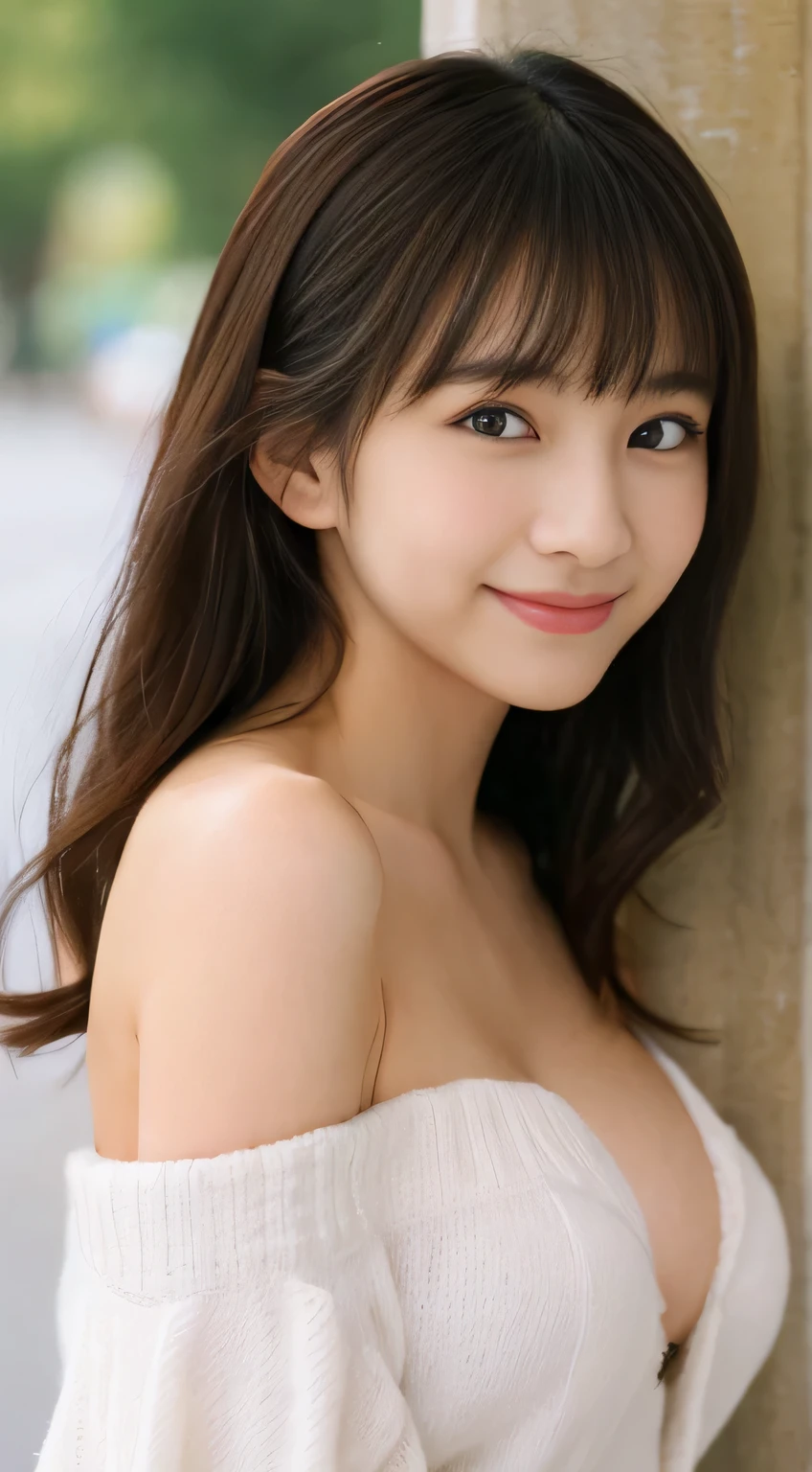 masterpiece,best quality,(Japanese girl),((Beautiful girl)),cleavage,(off shoulder:1.2),(perfect body beauty:1.2),(shy smile),