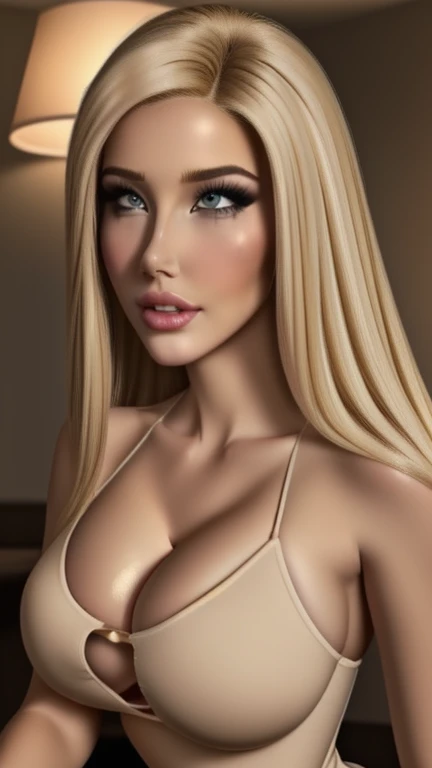 Hot mom, sexy dess, sexy, ((Masterpiece, best quality)), detailed skin, highly detailed, cinematic lighting, ultra realistic, blush, looking at viewer, with blonde hair. Her hair is straight and elegantly styled, falling softly to chin length, portrait, full body view, , cum on breasts, cum, cum,