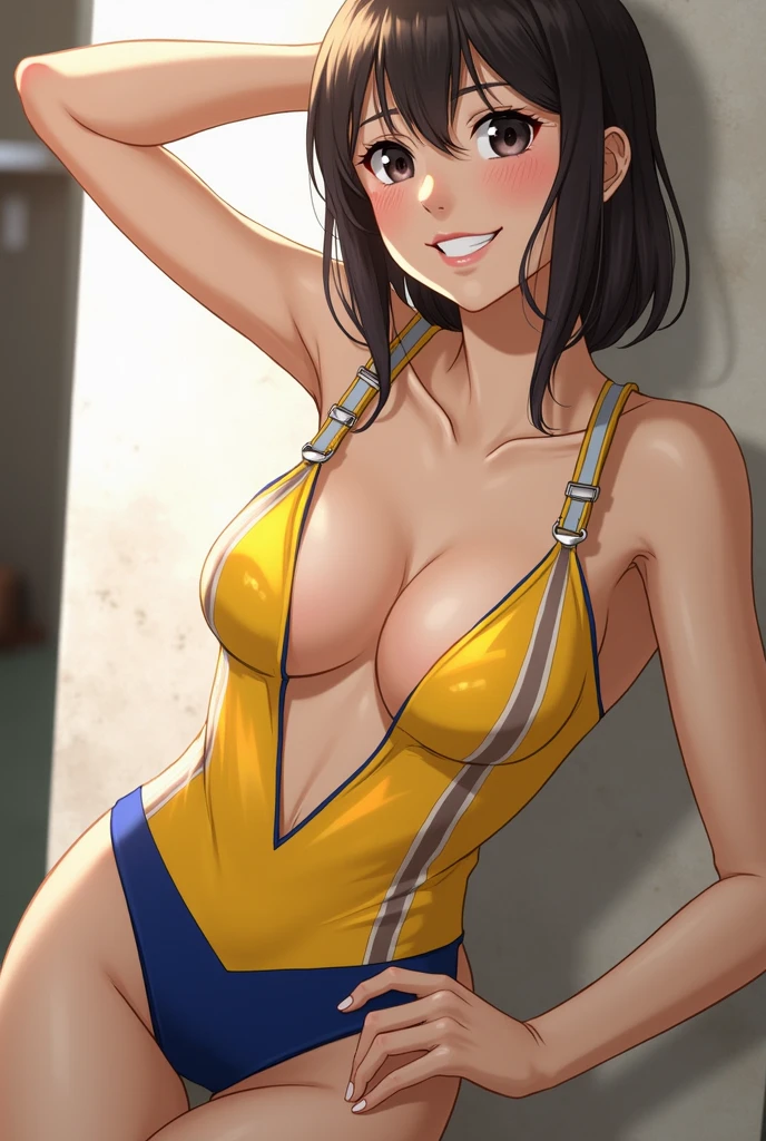 Focusing on the cute face of a high school girl、Rhythmic gymnastics uniform。