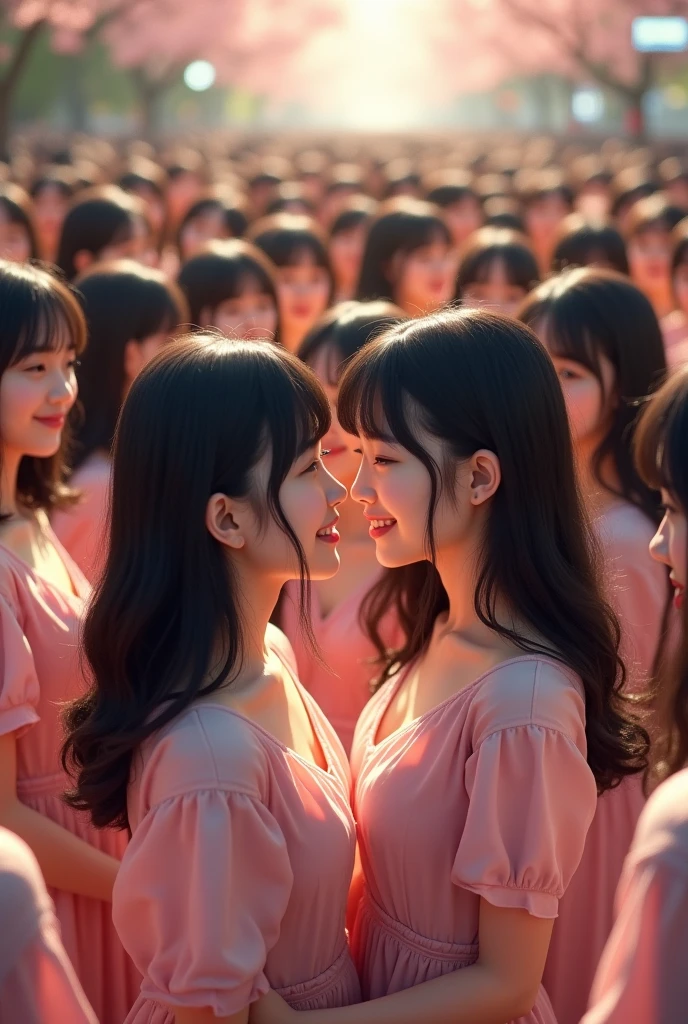 (Perfect Clone girls Photography Art), (16K, Highest quality, Ultra-high resolution, Unrealistic, A world of cloned girls multiplying, Real), (Japanese, Female college student, 20-year-old), (((((Small face, (((((Thick black hair, Semi-long hair)))))))))), ((Beautiful detailed girls, Accurate body structure, Very detailed body, ((((Big Breasts, J-Cup))), Emphasis on the fullness of a large chest))), ((Cute Smile, A gentle gaze)), (((((Happy laughter))))), (((((Very detailed, 1girl-cloning))))), (((100girls), (6+girls), multiple girls))), (((A very perfect depiction of a doppelganger))), (((Very detailed, Perfectly the same girl, The exact same smile, Perfect same hair, Perfect same clothes, Perfect same J-cup))), (((((clone girls only))))), ((10,000girls)), ((1,000,000girls)), ((1,000,000,000girls)), (greeting, hug, Chest to Chest, hug, sit), (Full cleavage, Pleasant conversation, Happy conversation, Staring at each other, spoil, Look next door, face to face, Daily conversation, Love story), (1,000,000,000,000,000,000girls), (1,000,000,000,000,000,000,000,000,000girls), ((The sight of the ultimate super-crowded, Super dense, Super crowded)), (Soft Light, look up from below, (((((Extremely detailed ultra-perspective depiction)))))), shallow depth of field