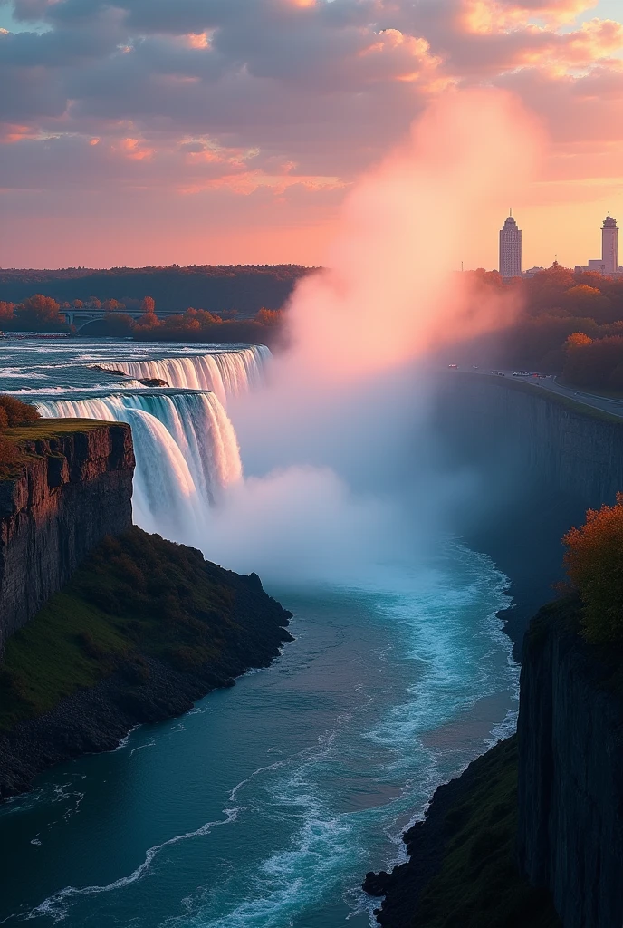 (Highest quality),(masterpiece:1.2),(Very detailed:1.2),Ultra-high resolution,RAW color photos,8k,Vast landscape photography,Realistic photos,Elaborate photos,Skydiving Observation Deck,Written boundary depth,Sharp focus,In the clouds,Niagara Falls,sunset,Beautiful colors,Written boundary depth,Wide Light,Low contrast,Backlight,Sharp focus,Vibrant colors,mobile composition