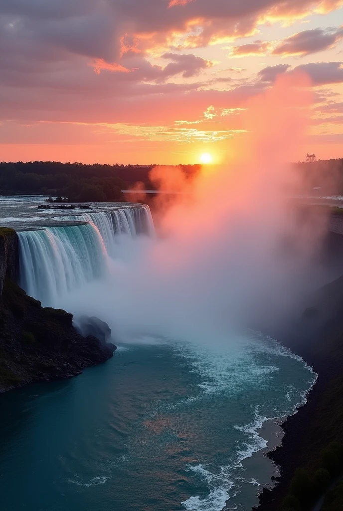 (Highest quality),(masterpiece:1.2),(Very detailed:1.2),Ultra-high resolution,RAW color photos,8k,Vast landscape photography,Realistic photos,Elaborate photos,Skydiving Observation Deck,Written boundary depth,Sharp focus,In the clouds,Niagara Falls,sunset,Beautiful colors,Written boundary depth,Wide Light,Low contrast,Backlight,Sharp focus,Vibrant colors,mobile composition