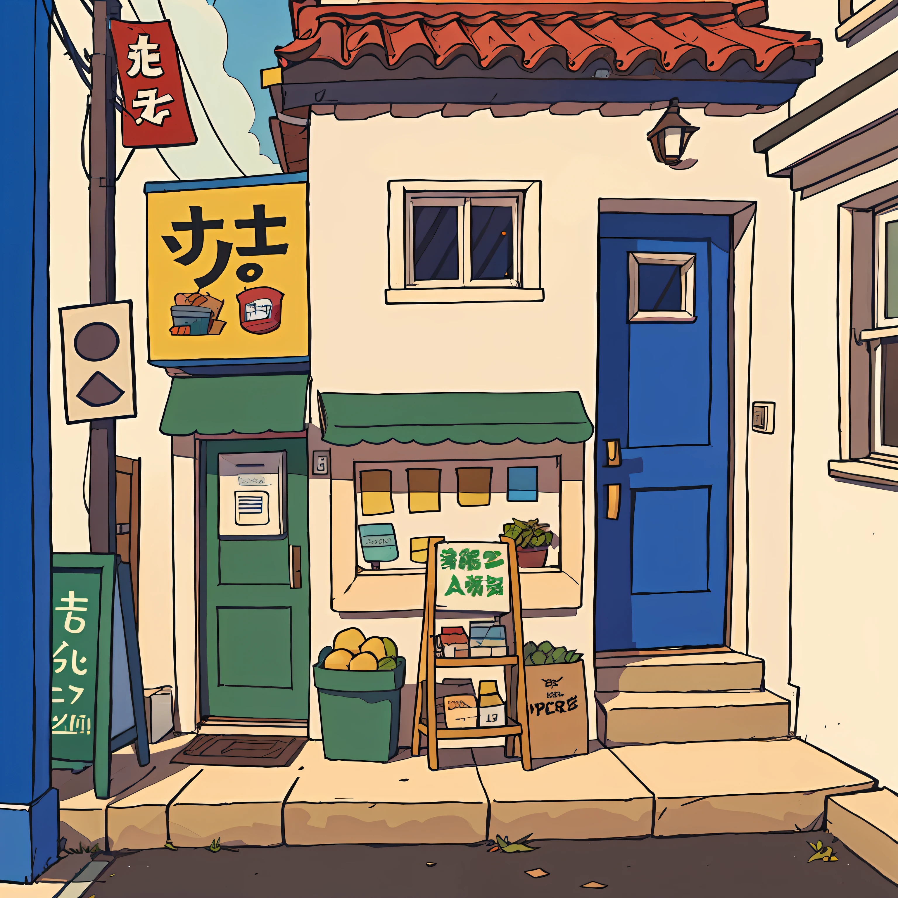 A small supermarket, Inside the alley, There was a stool in front of the door, sign, point of view, Hasselblatt