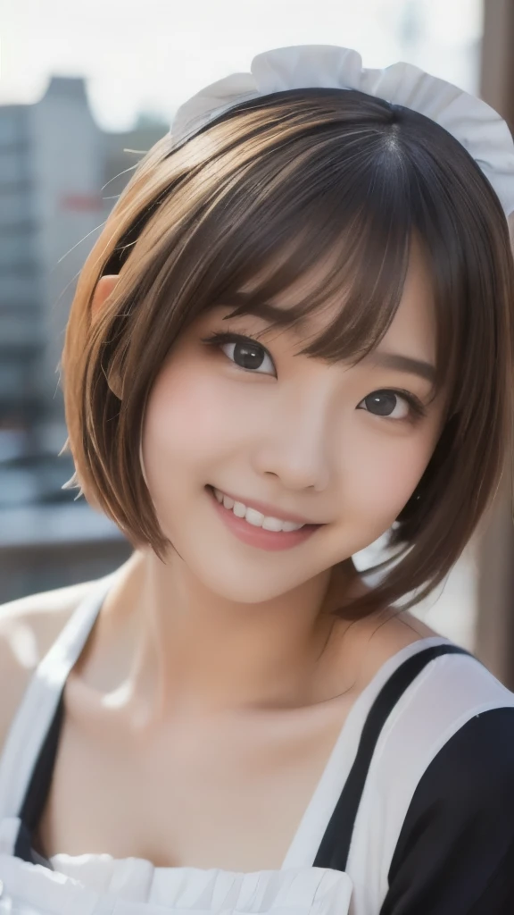 8k,Highest quality,(masterpiece:1.2),(Realistic),(Realistic:1.37),Ultra-high resolution,1 female college student,city,smile,Beautiful Eyes,(((Maid clothes))),Big Breasts,Perfect body,Perfect Fingers,Professional Lighting,gravure,Detailed face and skin texture,fine grain,RAW Photos