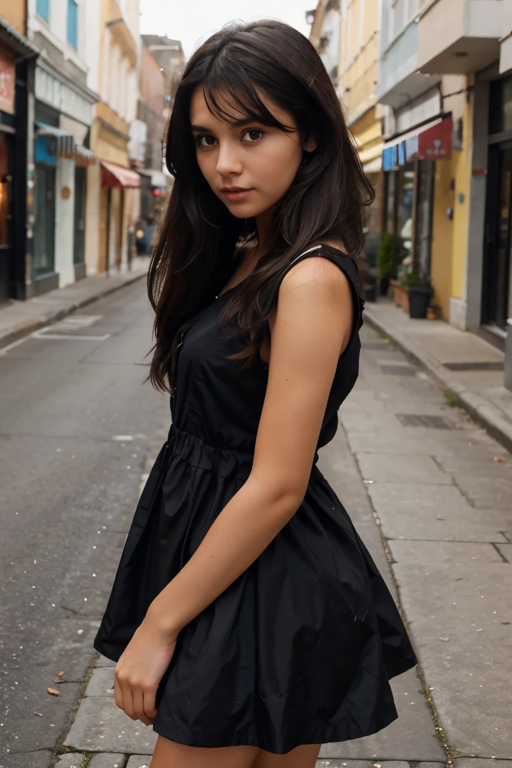 Girl Brown Black Hair with Dress