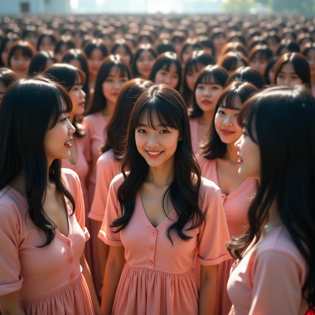 (Perfect Clone girls Photography Art), (16K, Highest quality, Ultra-high resolution, Unrealistic, A world of cloned girls multiplying, Real), (Japanese, Female college student, 20-year-old), (((((Small face, (((((Thick black hair, Semi-long hair)))))))))), ((Beautiful detailed girls, Accurate body structure, Very detailed body, ((((Big Breasts, J-Cup))), Emphasis on the fullness of a large chest))), ((Cute Smile, A gentle gaze)), (((((Happy laughter))))), (((((Very detailed, 1girl-cloning))))), (((100girls), (6+girls), multiple girls))), (((A very perfect depiction of a doppelganger))), (((Very detailed, Perfectly the same girl, The exact same smile, Perfect same hair, Perfect same clothes, Perfect same J-cup))), (((((clone girls only))))), ((10,000girls)), ((1,000,000girls)), ((1,000,000,000girls)), (greeting, hug, Chest to Chest, hug, sit), (Full cleavage, Pleasant conversation, Happy conversation, Staring at each other, spoil, Look next door, face to face, Daily conversation, Love story), (1,000,000,000,000,000,000girls), (1,000,000,000,000,000,000,000,000,000girls), ((The sight of the ultimate super-crowded, Super dense, Super crowded)), (Soft Light, super wide view, (((((Extremely detailed ultra-perspective depiction)))))), shallow depth of field