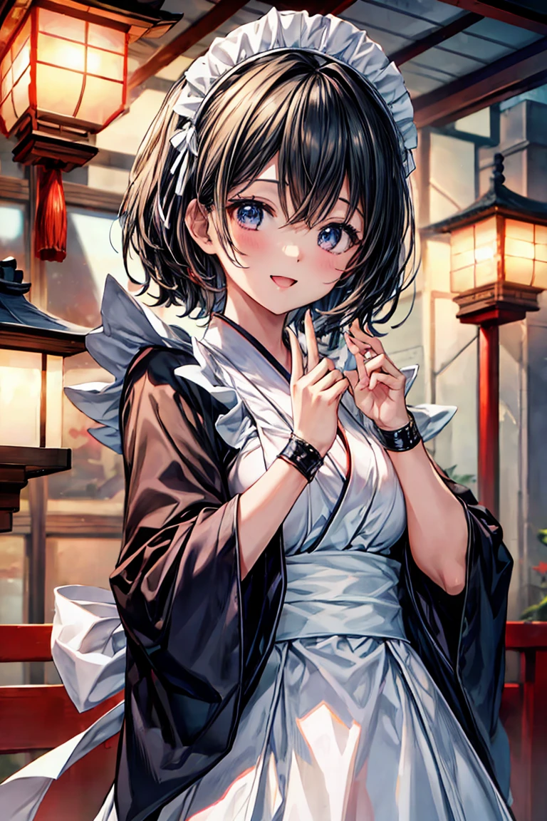 Very detailed、Highest quality、Best image quality、masterpiece、8k、Anime Face、A kind smile、Open your mouth、Japanese style maid、A, B, C、Best Style、Nice body