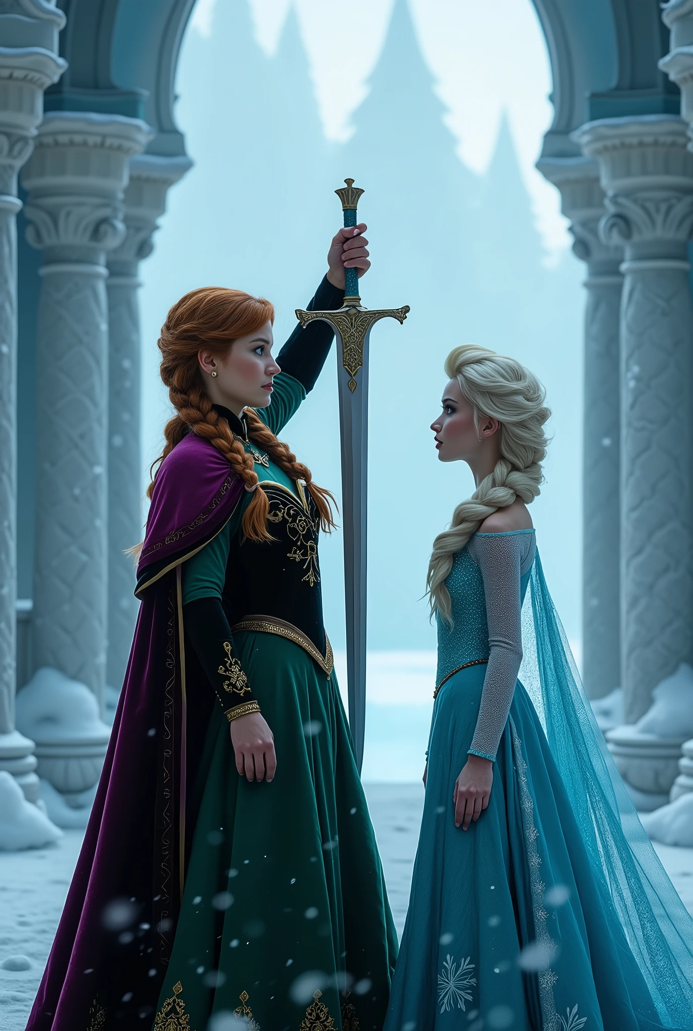 Princess Anna stab princess Elsa stomach by sword 