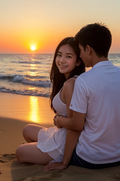 A high school couple watching the sunset on the beach