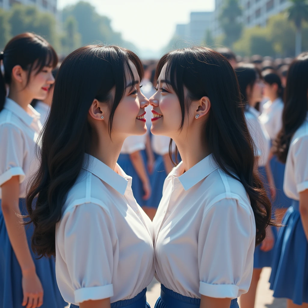 (Perfect Clone girls Photography Art), (16K, Highest quality, Ultra-high resolution, Unrealistic, A world of cloned girls multiplying, Real), (Japanese, Female college student, 20-year-old), (((((Small face, (((((Thick black hair, Semi-long hair)))))))))), ((Beautiful detailed girls, Accurate body structure, Very detailed body, ((((Big Breasts, J-Cup))), Emphasis on the fullness of a large chest))), (((White shirt, Blue Skirt))), ((Dark Eyes, Cute Smile, A gentle gaze)), (((((Happy laughter))))), (((((Very detailed, 1girl-cloning))))), (((100girls), (6+girls), multiple girls))), (((A very perfect depiction of a doppelganger))), (((Very detailed, Perfectly the same girl, The exact same smile, Perfect same hair, Perfect same clothes, Perfect same J-cup))), (((((clone girls only))))), ((10,000girls)), ((1,000,000girls)), ((1,000,000,000girls)), (greeting, hug, Chest to Chest, hug), (Full cleavage, Close friend conversation, Friend conversation, Pleasant conversation, Happy conversation, Staring at each other, spoil, Look next door, face to face, Daily conversation, Love story), (1,000,000,000,000,000,000girls), (1,000,000,000,000,000,000,000,000,000girls), ((The sight of the ultimate super-crowded, Super dense, Super crowded)), (Soft Light, super wide view, (((((Extremely detailed ultra-perspective depiction)))))), Deep depth of field