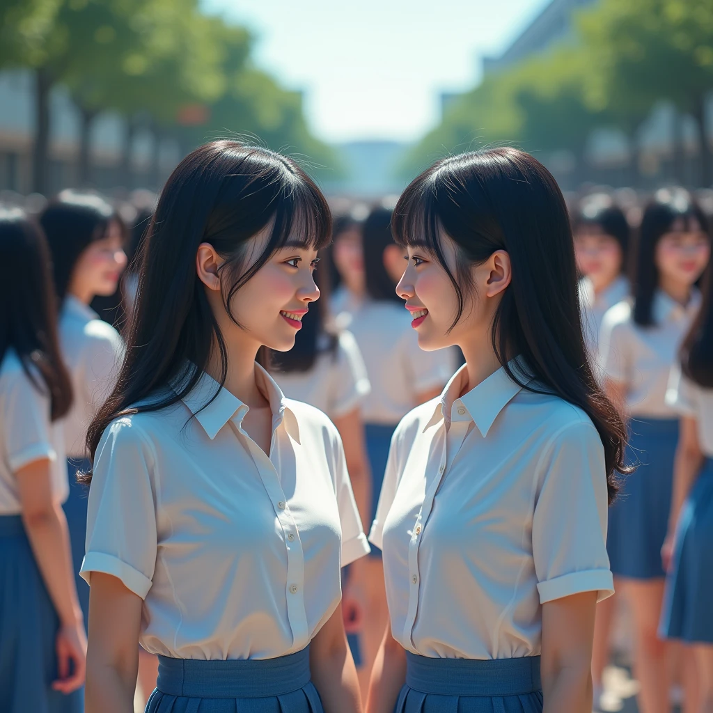 (Perfect Clone girls Photography Art), (16K, Highest quality, Ultra-high resolution, Unrealistic, A world of cloned girls multiplying, Real), (Japanese, Female college student, 20-year-old), (((((Small face, (((((Thick black hair, Semi-long hair)))))))))), ((Beautiful detailed girls, Accurate body structure, Very detailed body, ((((Big Breasts, J-Cup))), Emphasis on the fullness of a large chest))), (((White shirt, Blue Skirt))), ((Dark Eyes, Cute Smile, A gentle gaze)), (((((Happy laughter))))), (((((Very detailed, 1girl-cloning))))), (((100girls), (6+girls), multiple girls))), (((A very perfect depiction of a doppelganger))), (((Very detailed, Perfectly the same girl, The exact same smile, Perfect same hair, Perfect same clothes, Perfect same J-cup))), (((((clone girls only))))), ((10,000girls)), ((1,000,000girls)), ((1,000,000,000girls)), (greeting, hug, Chest to Chest, hug), (Full cleavage, Close friend conversation, Friend conversation, Pleasant conversation, Happy conversation, Staring at each other, spoil, Look next door, face to face, Daily conversation, Love story), (1,000,000,000,000,000,000girls), (1,000,000,000,000,000,000,000,000,000girls), ((The sight of the ultimate super-crowded, Super dense, Super crowded)), (Soft Light, super wide view, (((((Extremely detailed ultra-perspective depiction)))))), Deep depth of field