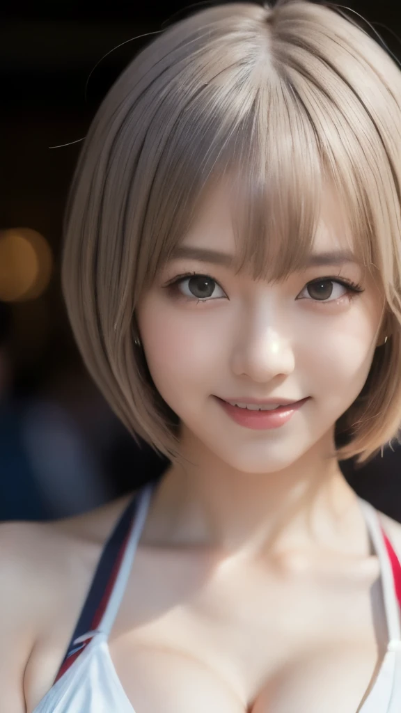 8k,Highest quality,(masterpiece:1.2),(Realistic),(Realistic:1.37),Ultra-high resolution,1 female college student,city,smile,Beautiful Eyes,(((Ayanami Rei cosplay))),Big Breasts,Perfect body,Perfect Fingers,Professional Lighting,gravure,Detailed face and skin texture,fine grain,RAW Photos