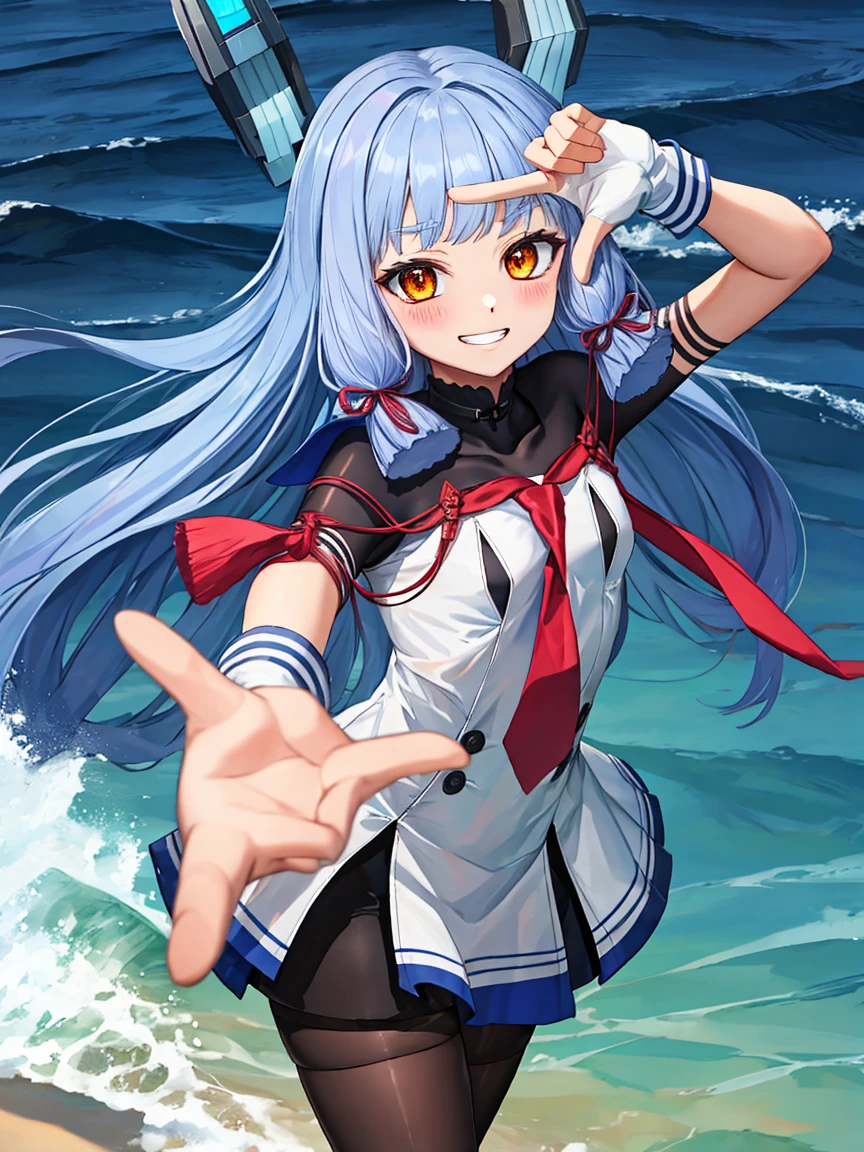 Portrait, official art, best masterpiece, best quality, best resolution, 8K, best detailed, perfect anatomy
BREAK
(bust up shot), finger frame, (Hair fluttering in the wind), facing to viewer,
BREAK
(smile), blush, happy, grin
BREAK
murakumo_kantaicollection, long_hair, hair_ribbon, ribbon, headgear, bangs, grey_hair, sidelocks, blunt_bangs, tress_ribbon, orange_eyes, necktie, dress, gloves, sailor_dress, white_gloves, 1 gilr , solo, (small breasts:1.2)
BREAK
(night, midnight, darkness:1.3), (sea, on the sea, sky), dust, dust, light particles very fine and detailed 16KCG wallpapersrs