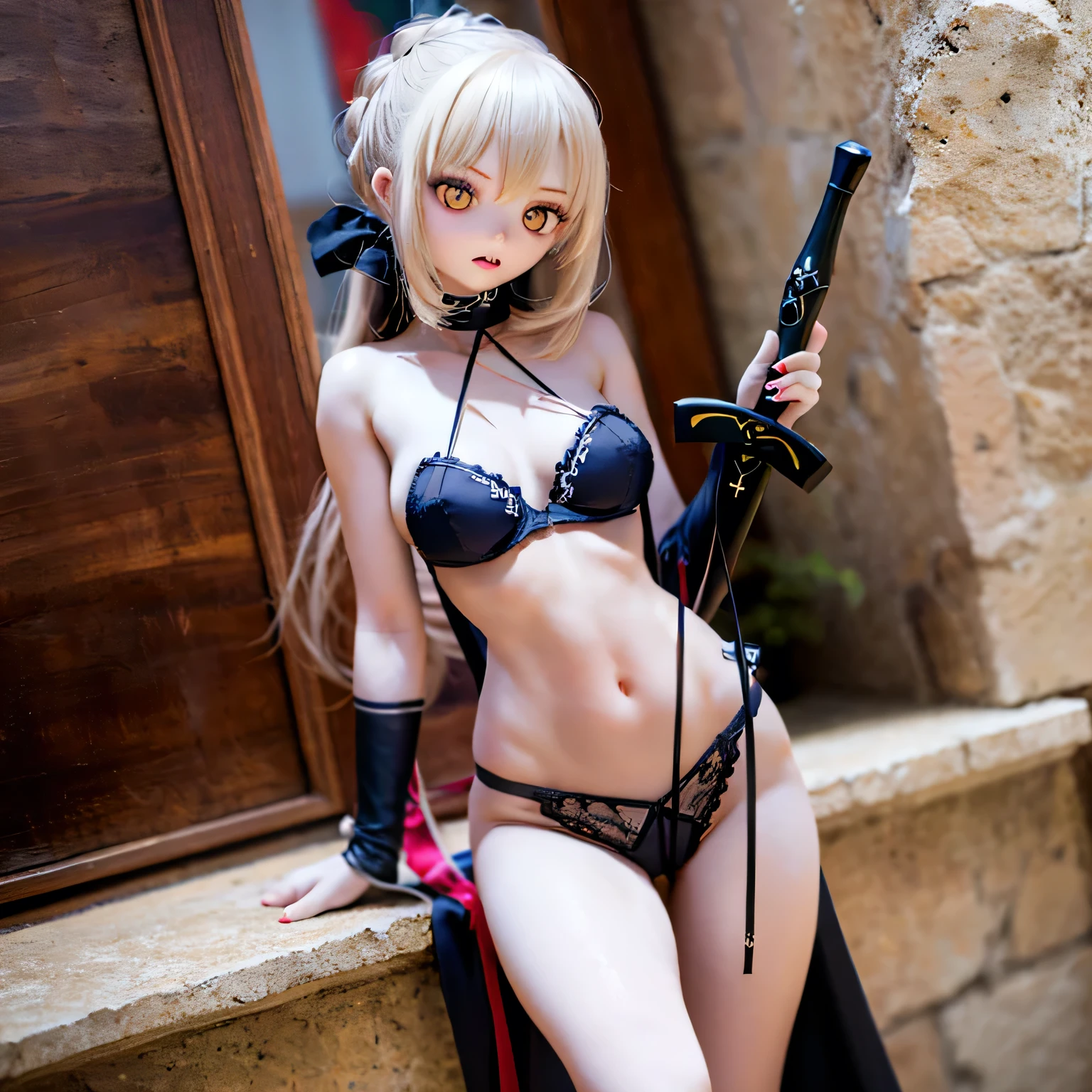 (Tabletop), Highest quality, Expressive eyes, Faith Perfect Fate Saber Contrapposto Sexy Lingerie(((((Wear the sword))))))