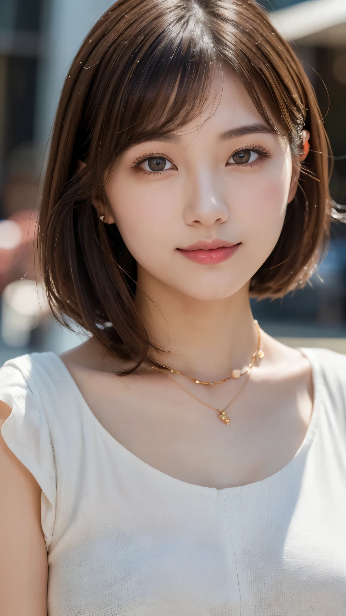 (photorealistic, 32k, RAW photo, best quality: 1.5), (masterpiece:1.3), (absurdres, attractive, ultra high resolution, ultra realistic, highly detailed, golden ratio, ultra detailed), (Beautiful Japanese teenager female, super fucking beautiful detailed face), natural makeup, detailed cloth texture, detailed hair texture, beautiful detailed fullbody, Perfect female body, accurate, Anatomically correct, Highly detailed face and skin texture, (beautiful hands), (realistic skin), (beautiful pale skin:1.1), (Perfect dynamic composition, looking at viewer:1.3), (full body shot:1.3), ((light-colored sheath dress with a slit, Elegant Necklace:1.4)), (Seductive pose:1.2),
BREAK,
realistic eyes, beautiful detailed eyes, symmetric eyes, Light Brown eyes, Double eyelids, Thin eyebrows, (Glossy lips:1.4), ((A face with waiting for a kiss, Shy Smile:1.2)), (blush:1.1),
BREAK,
((short hair, bob, Dark blonde hair, bangs:1.2)), (Sunny day, street corner, Meeting up for a date:1.3)