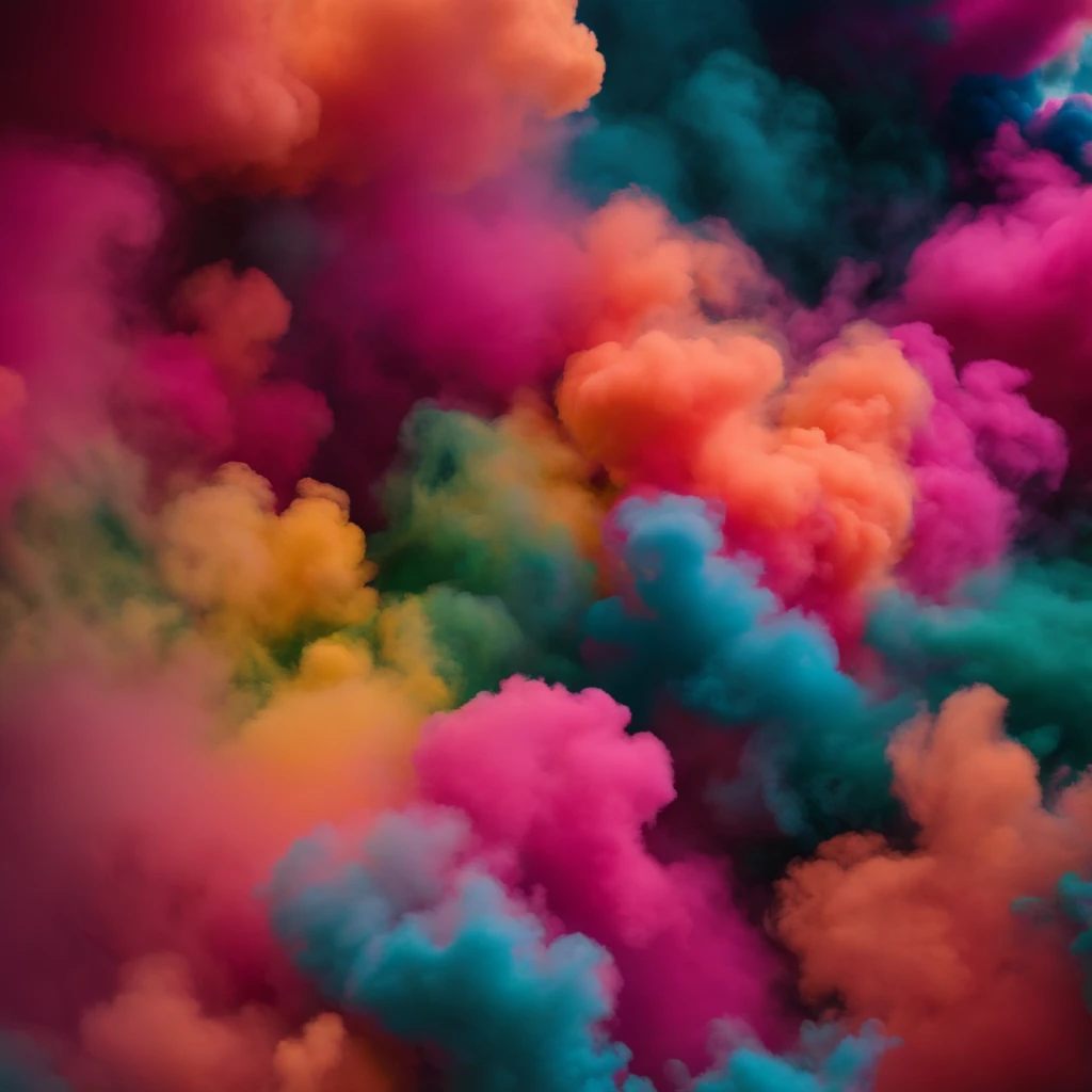  A series of rainbow-colored smoke bombs