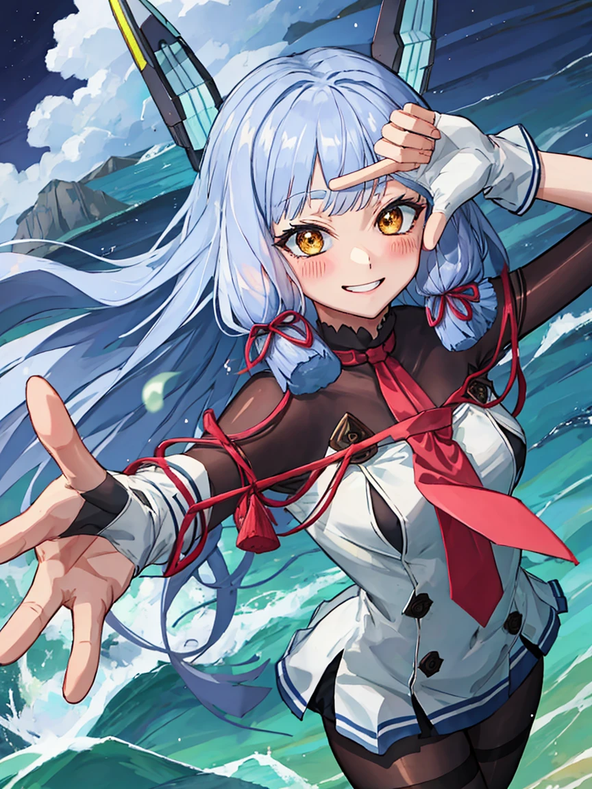 Portrait, official art, best masterpiece, best quality, best resolution, 8K, best detailed, perfect anatomy
BREAK
(bust up shot), finger frame, (Hair fluttering in the wind), facing to viewer,
BREAK
(smile), blush, happy, grin
BREAK
murakumo_kantaicollection, long_hair, hair_ribbon, ribbon, headgear, bangs, grey_hair, sidelocks, blunt_bangs, tress_ribbon, amber color, necktie, dress, gloves, sailor_dress, white_gloves, 1 gilr , solo, (small breasts:1.2)
BREAK
(night, midnight, darkness:1.3), (sea, on the sea, sky), dust, dust, light particles very fine and detailed 16KCG wallpapersrs