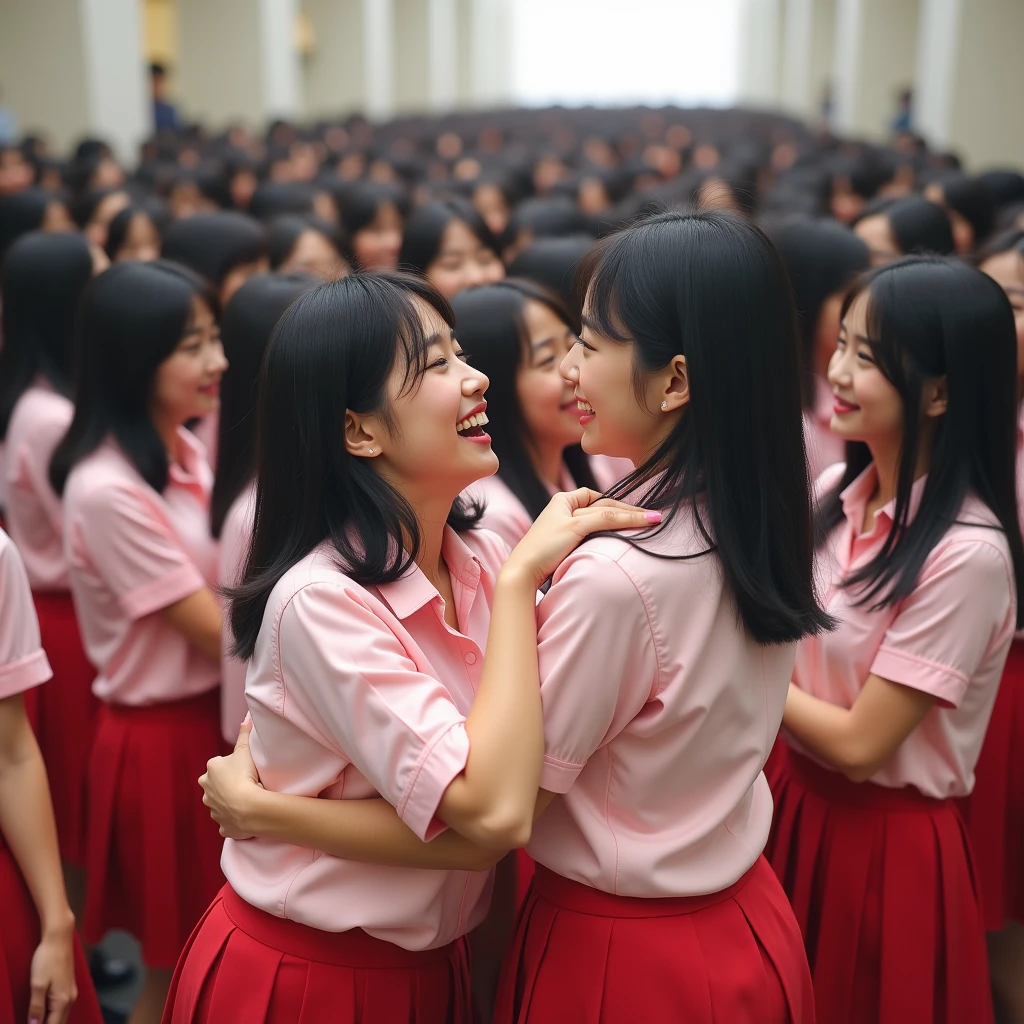 (Perfect Clone girls Photography Art), (16K, Highest quality, Ultra-high resolution, Unrealistic, A world of cloned girls multiplying, Real), (Japanese, Female college student, 20-year-old), (((((Small face, (((((Thick black hair, Semi-long hair)))))))))), ((Beautiful detailed girls, Accurate body structure, Very detailed body, ((((Big Breasts, J-Cup))), Emphasis on the fullness of a large chest))), (((Pale pink shirt, Red Skirt))), ((Dark Eyes, Cute Smile, A gentle gaze)), (((((Happy laughter))))), (((((Very detailed, 1girl-cloning))))), (((100girls), (6+girls), multiple girls))), (((A very perfect depiction of a doppelganger))), (((Very detailed, Perfectly the same girl, The exact same smile, Perfect same hair, Perfect same clothes, Perfect same J-cup))), (((((clone girls only))))), ((10,000girls)), ((1,000,000girls)), ((1,000,000,000girls)), (greeting, hug, Chest to Chest, hug), ((Pleasant conversation, Happy conversation, Staring at each other, spoil, Look next door, face to face, Daily conversation, Fun love story)), ((1,000,000,000,000,000,000girls)), ((1,000,000,000,000,000,000,000,000,000girls)), ((The sight of the ultimate super-crowded, Abnormal extreme crowding, Very extremely crowded)), (Soft Light, super wide view, (((((Extremely detailed ultra-perspective depiction, height difference)))))), (((Subject depth extremely shallow)))