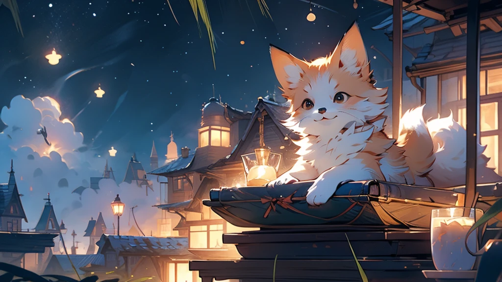 There is a fox sleeping on the windowsill in the garden, The fox does not exist, The fur art is so beautiful, Cute Fox, Love fantasy fox, By Yang J, Cute detailed digital art, Relaxing concept art, Peaceful expression, cute digital paintings, Relaxed atmosphere, Beautiful fox, Relaxed mood, Relaxing environment, Cozy wallpaper, Trending on artstation pixiv