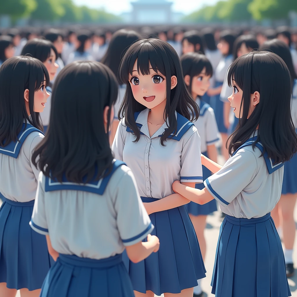 (Perfect Clone girls Photography Art), (16K, Highest quality, Ultra-high resolution, Unrealistic, A world of cloned girls multiplying, Real), (Japanese, Female college student, 20-year-old), (((((Small face, (((((Thick black hair, Semi-long hair)))))))))), ((Beautiful detailed girls, Accurate body structure, Very detailed body, ((((Big Breasts, J-Cup))), Emphasis on the fullness of a large chest))), (((White shirt, Blue Skirt))), ((Dark Eyes, Cute Smile, A gentle gaze)), (((((Happy laughter))))), (((((Very detailed, 1girl-cloning))))), (((100girls), (6+girls), multiple girls))), (((A very perfect depiction of a doppelganger))), (((Very detailed, Perfectly the same girl, The exact same smile, Perfect same hair, Perfect same clothes, Perfect same J-cup))), (((((clone girls only))))), ((10,000girls)), ((1,000,000girls)), ((1,000,000,000girls)), (greeting, hug, Chest to Chest, hug, Cuddly love), ((Pleasant conversation, Happy conversation, Staring at each other, spoil, Look next door, face to face, Daily conversation, Fun love story)), ((1,000,000,000,000,000,000girls)), ((1,000,000,000,000,000,000,000,000,000girls)), ((The sight of the ultimate super-crowded, Abnormal extreme crowding, Very extremely crowded)), (Soft Light, super wide view, (((((Extremely detailed ultra-perspective depiction, height difference)))))), (((Subject depth extremely shallow)))