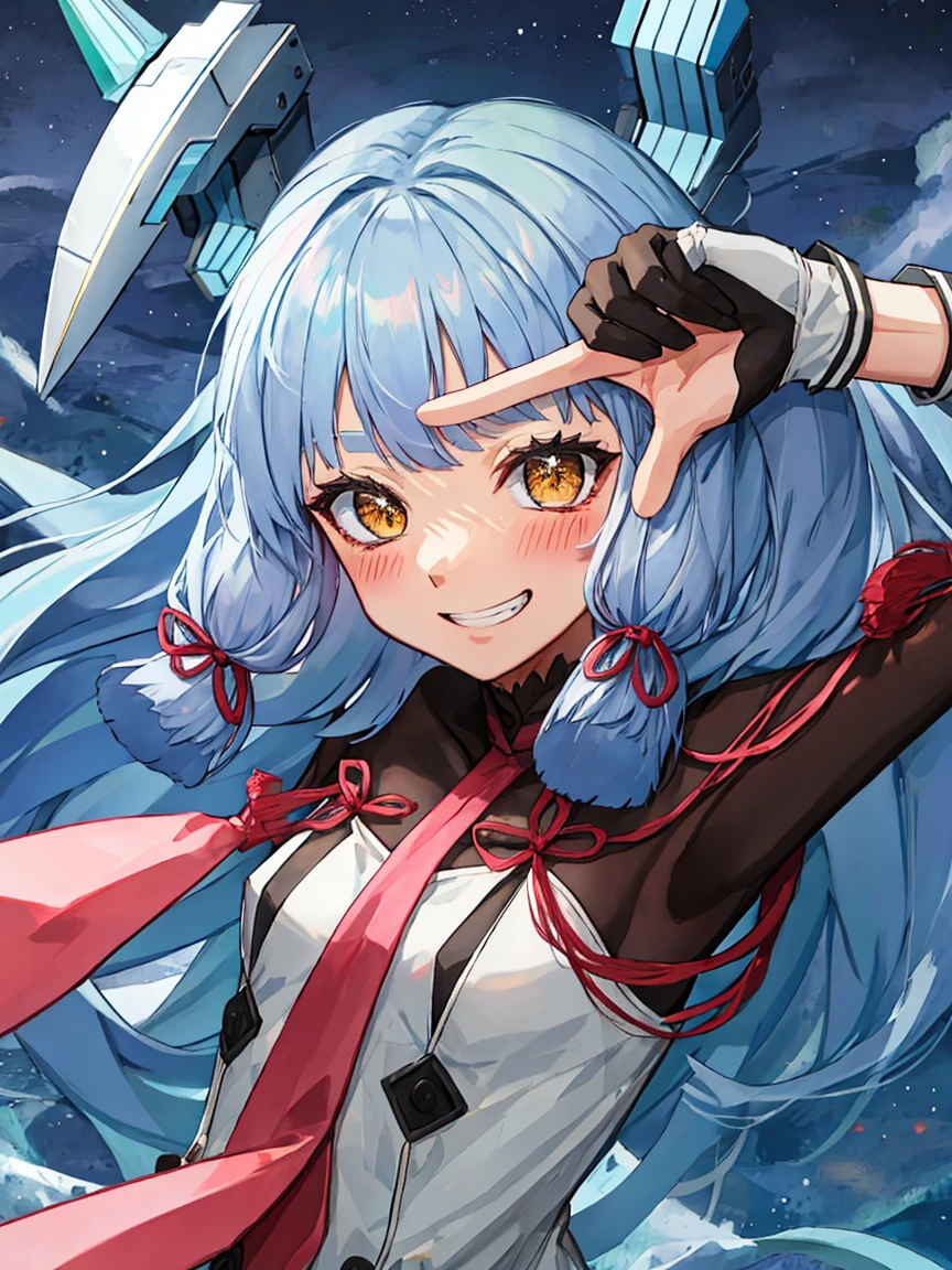 Portrait, official art, best masterpiece, best quality, best resolution, 8K, best detailed, perfect anatomy
BREAK
(bust up shot), finger frame, (Hair fluttering in the wind), facing to viewer,
BREAK
(smile), blush, happy, grin
BREAK
murakumo_kantaicollection, long_hair, hair_ribbon, ribbon, headgear, bangs, grey_hair, sidelocks, blunt_bangs, tress_ribbon, amber color, necktie, dress, gloves, sailor_dress, white_gloves, 1 gilr , solo, (small breasts:1.2)
BREAK
(night, midnight, darkness:1.3), (sea, on the sea, sky), dust, dust, light particles very fine and detailed 16KCG wallpapersrs