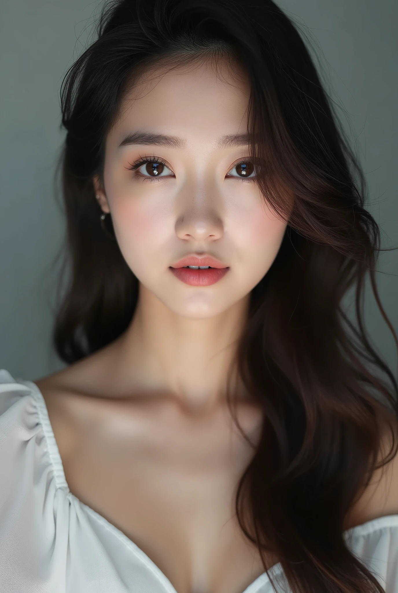 You are a professional glamour photographer..、(((One person,One personで))),(Highly realistic photos, High resolution, Detailed face, Narrow eyes,Thin lips)、 Korean women, Age 18, Modern beauty standards, ,Healthy Body,Foggy