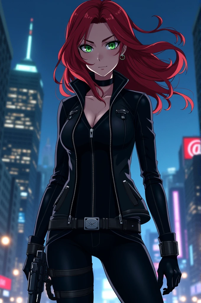 From Marvel Anime Girl Black Widow Frech Cool Black Jacke Zip