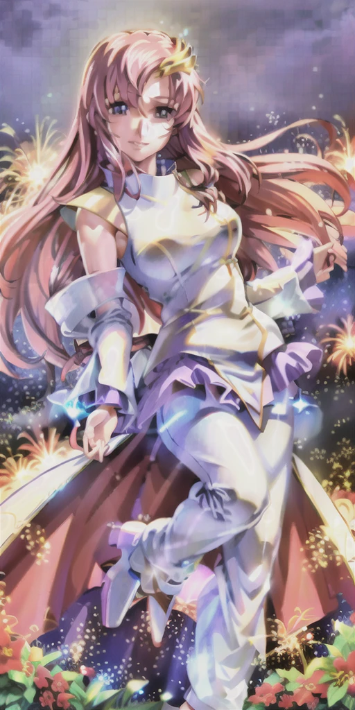 32K,超High resolution,超Highest quality,masterpiece,Hyperrealistic,〜20-year-old female,Full body photo,Full body angle,Whole Body Ezbian,Surreal,Very detailed:1.3,Ultra-realistic:3.0,masterpiece,Detailed eyes,Detailed skin,Detailed face,Shiny skin,Detailed Hair,White skin,Perfect lighting,Glossy Lips,wallpaper,京都animeーション, animeカラーリング ,Produced by Sunrise,BANDAI NAMCO,Klein Lake,Gundam SEED,In 2011〜2024 Era \(style\),Lacus Clyne,masterpiece, Highest quality, High resolution, anime, Lacus 1, One person, alone, Pink Hair, Straight hair, hair ornaments, White sleeves, blue eyes, White Dress, Purple Skirt, Yukata,Long skirt,Dress,Swimsuit,Yukata, Very long hair, Bare shoulders, Large Breasts, smile, Gundam SEED, In the water lake,retro artstyle,Starry Skyの下,The fireworks are blooming,Great quality, Unbelievably absurd, Very detailed, 2.5D, delicate and dynamic, church, Brightly colored stained glass, Small faint lights and flying fireflies, night, Starry Sky, milky way, nebula, shooting star, Flowers, bird, Wind and Moon, Very delicate facial expressions, Delicate eye depiction, Upper body close-up, erotic, Only sexy women, Healthy body shape, bride, Large, firm, swaying bust, Colorful Tiaras, Long wedding dress with complex structure, Colorful long wedding dresses, See-through long ruffle wedding dress, Extra long cape from head